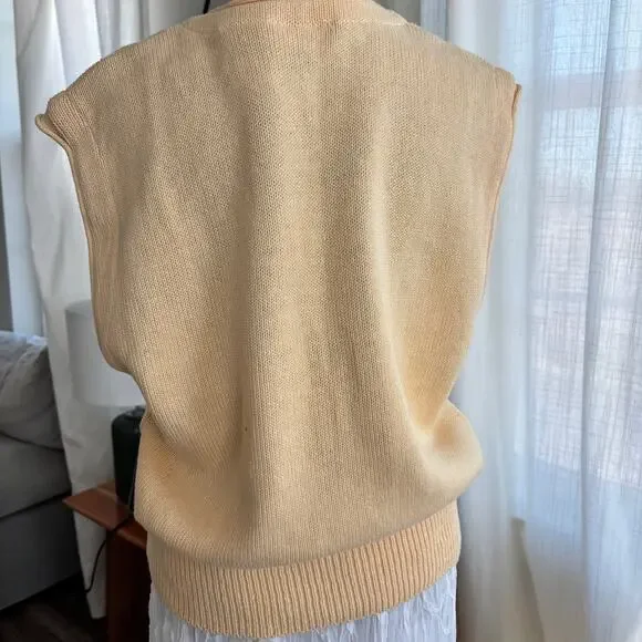 90s Vintage Yarn Works 100% Cotton V Neck Cable Knit Sweater Vest Gold Buttons M - Picture 2 of 6
